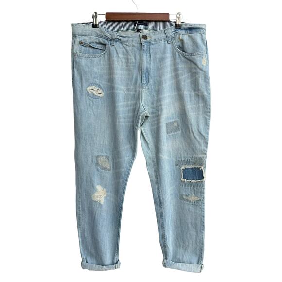 Tommy Hilfiger Women Light Wash Whiskered Boyfriend Patched Jeans Size 16 - Picture 1 of 10